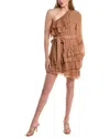 Rococo Sand Aine One Shoulder Belted Mini Dress In Brown