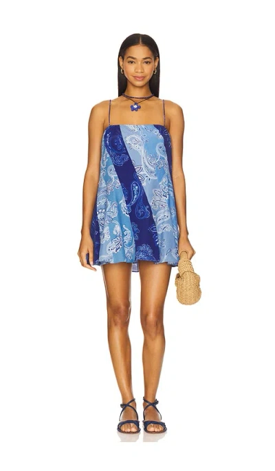 Rococo Sand Bias Cut Paneled Mini Dress In Blue