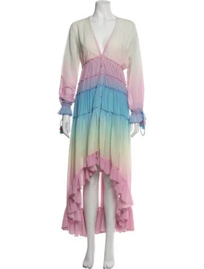 Pre-owned Rococo Sand Colorblock Pattern Long Dress In Blue