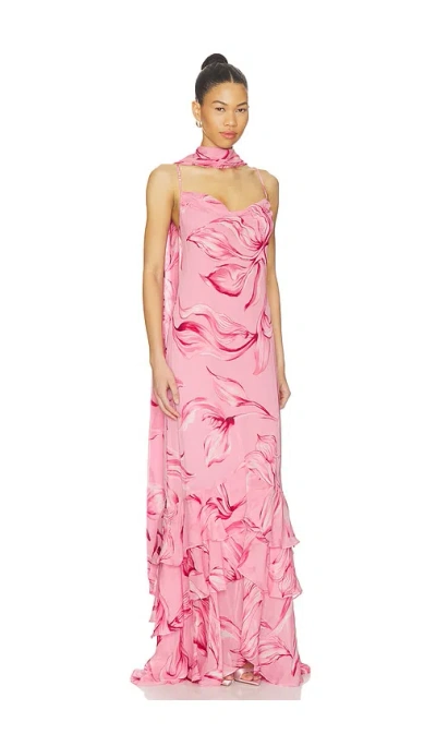 Rococo Sand Cowl Maxi Dress With Sash In Pink