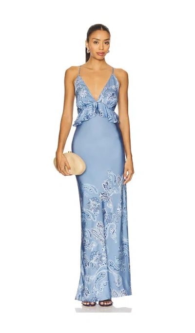 Rococo Sand Cross Back Peplum Maxi Dress In Blue