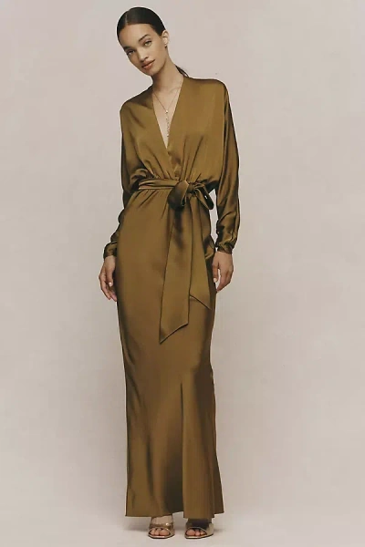 Rococo Sand Dolman-sleeve Plunge Maxi Dress In Gold