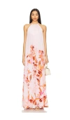 Rococo Sand Flared Maxi Dress In 粉红底碎花