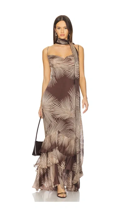Rococo Sand Cowl Maxi Dress With Sash In Multi