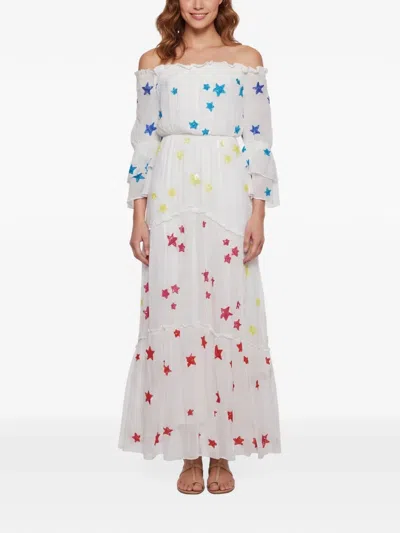 Pre-owned Rococo Sand Embellished Off-shoulder Maxi Dress In 白色