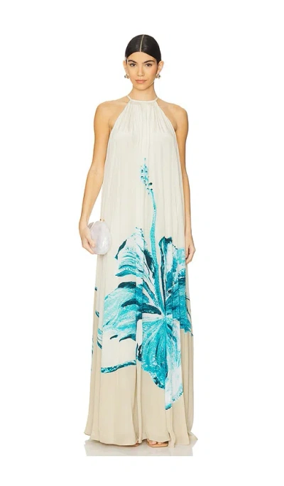 Rococo Sand Flared Maxi Dress In Beige Blue