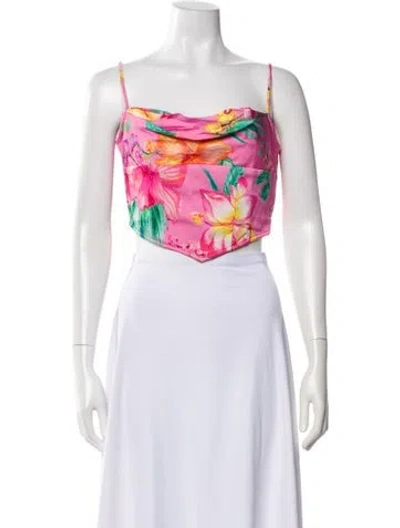 Pre-owned Rococo Sand Floral Print Cowl Neck Crop Top In Pink