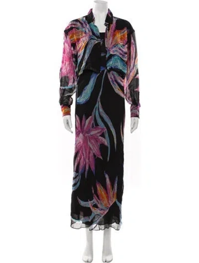 Pre-owned Rococo Sand Floral Print Crystal Embellishments Skirt Set W/ Tags In Black