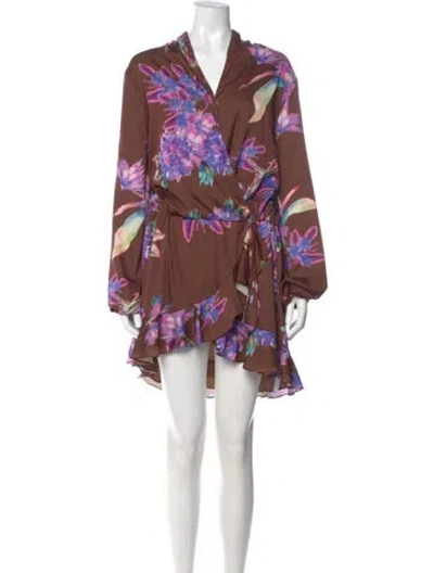 Pre-owned Rococo Sand Floral Print Knee-length Dress In Brown