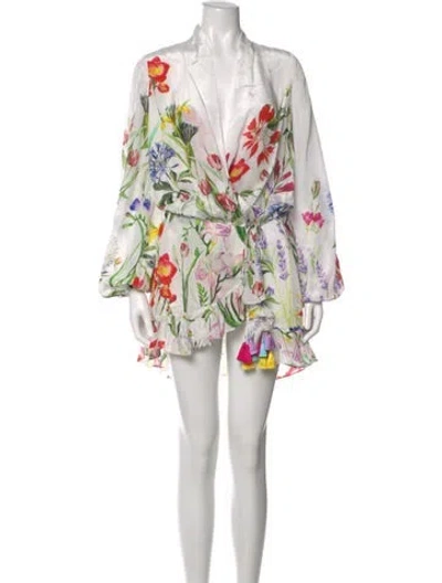 Pre-owned Rococo Sand Floral Print Knee-length Dress In White