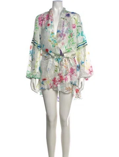 Pre-owned Rococo Sand Floral Print Knee-length Dress In White