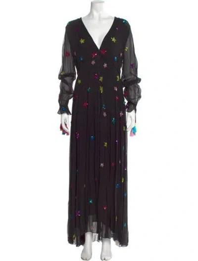 Pre-owned Rococo Sand Floral Print Long Dress In Black