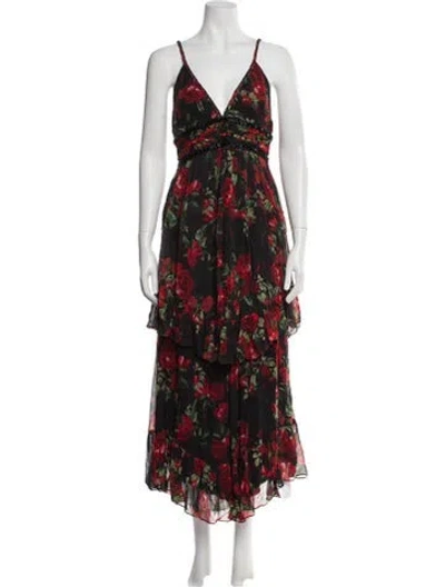 Pre-owned Rococo Sand Floral Print Long Dress In Black