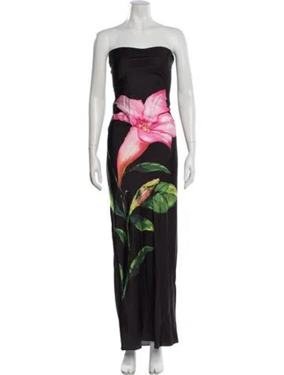 Pre-owned Rococo Sand Floral Print Long Dress In Black