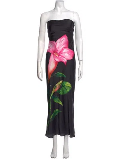 Pre-owned Rococo Sand Floral Print Long Dress In Black