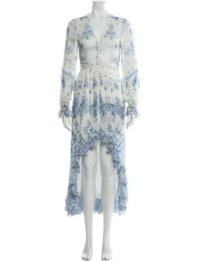 Pre-owned Rococo Sand Floral Print Long Dress In Blue