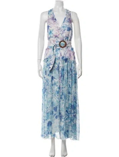 Pre-owned Rococo Sand Floral Print Long Dress In Blue