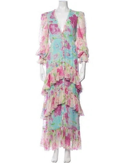 Pre-owned Rococo Sand Floral Print Long Dress In Blue