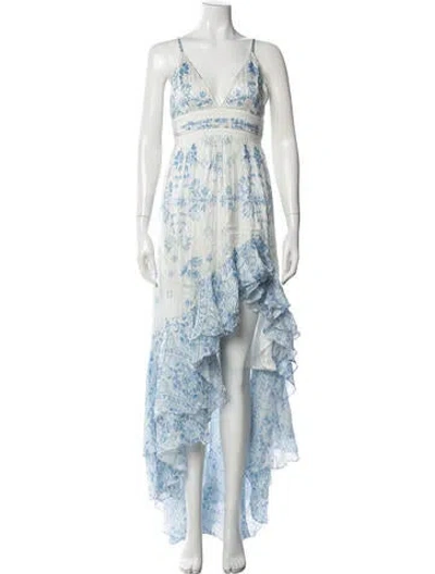 Pre-owned Rococo Sand Floral Print Long Dress In Blue/white
