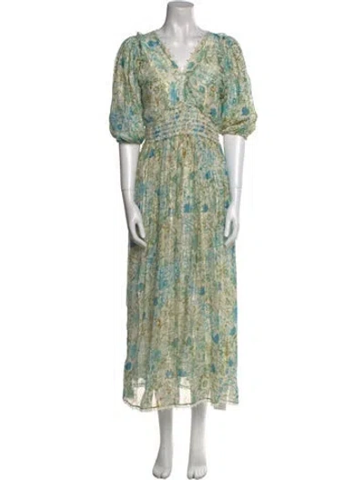 Pre-owned Rococo Sand Floral Print Long Dress In Green