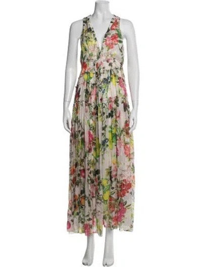 Pre-owned Rococo Sand Floral Print Long Dress In Green
