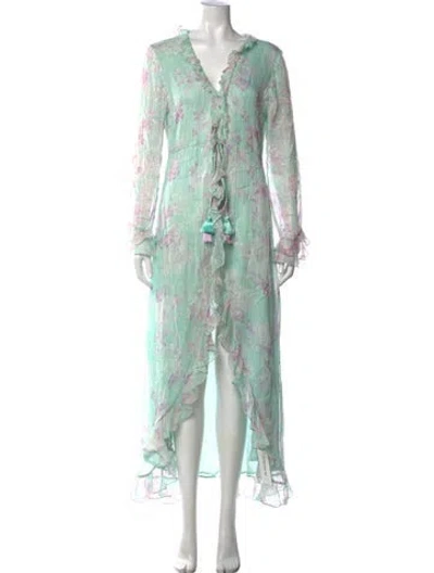 Pre-owned Rococo Sand Floral Print Long Dress In Green