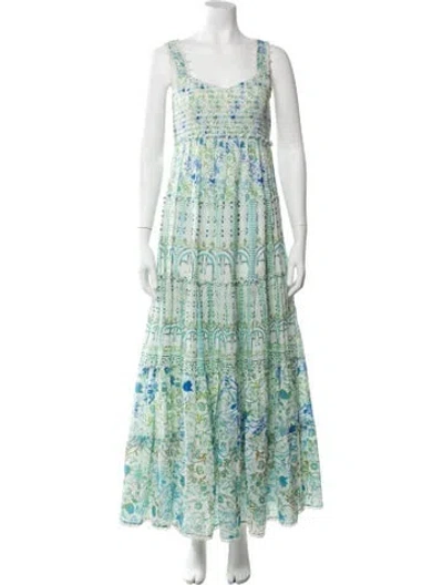 Pre-owned Rococo Sand Floral Print Long Dress In Green