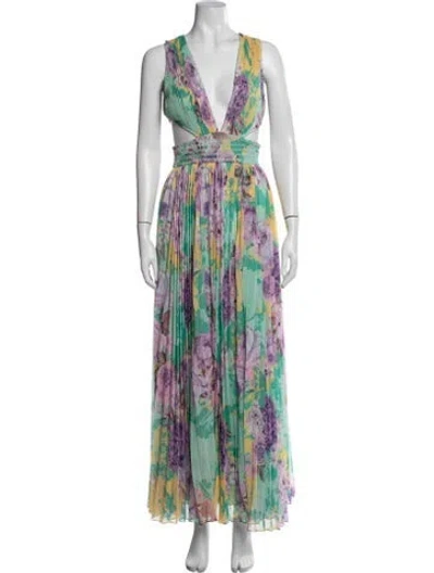 Pre-owned Rococo Sand Floral Print Long Dress In Green