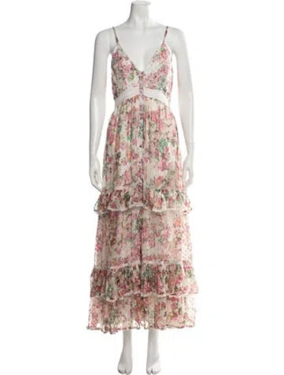 Pre-owned Rococo Sand Floral Print Long Dress In Metallic/pink