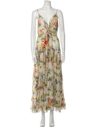 Pre-owned Rococo Sand Floral Print Long Dress In Neutral