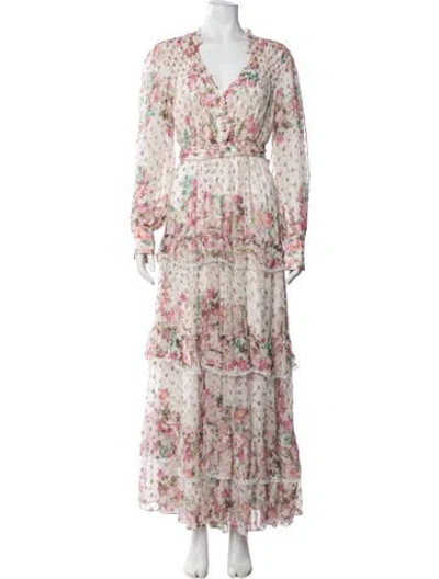 Pre-owned Rococo Sand Floral Print Long Dress In Neutral