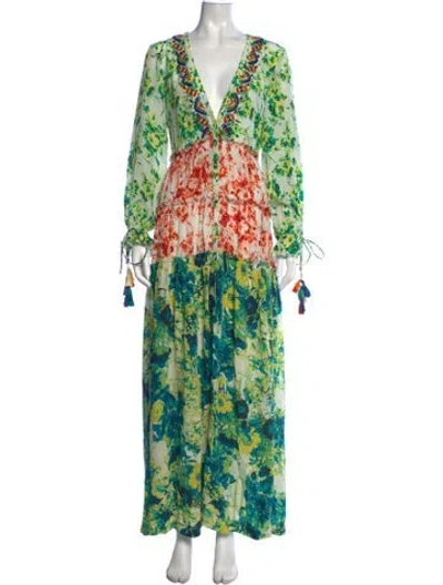 Pre-owned Rococo Sand Floral Print Long Dress In Neutrals