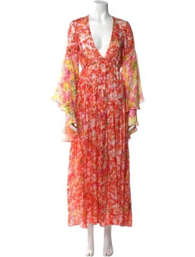 Pre-owned Rococo Sand Floral Print Long Dress In Orange