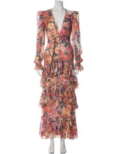 Pre-owned Rococo Sand Floral Print Long Dress In Orange
