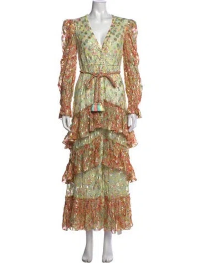 Pre-owned Rococo Sand Floral Print Long Dress In Orange