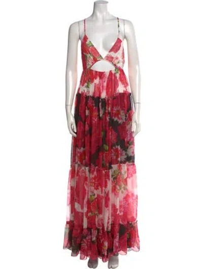 Pre-owned Rococo Sand Floral Print Long Dress In Red