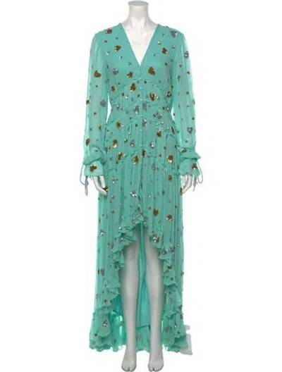 Pre-owned Rococo Sand Floral Print Long Dress W/ Tags In Green