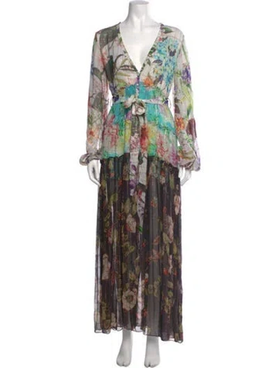 Pre-owned Rococo Sand Floral Print Long Dress W/ Tags In White