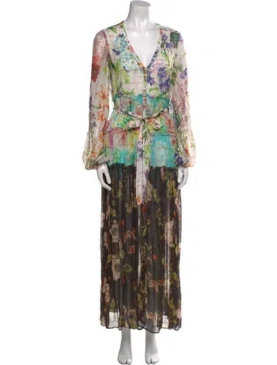 Pre-owned Rococo Sand Floral Print Long Dress In White