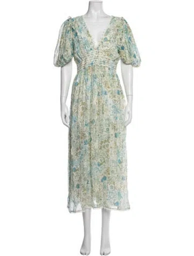 Pre-owned Rococo Sand Floral Print Long Dress In White