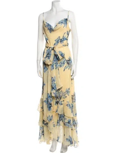 Pre-owned Rococo Sand Floral Print Long Dress In Yellow