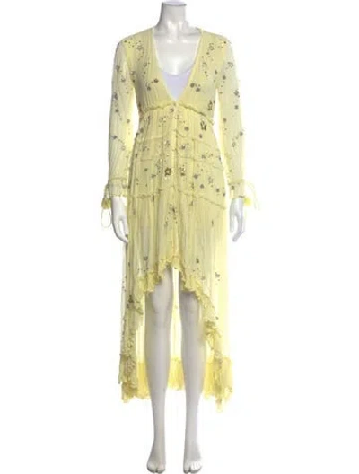Pre-owned Rococo Sand Floral Print Long Dress In Yellow
