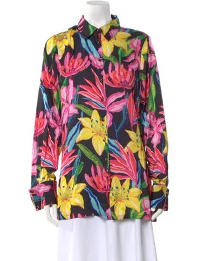 Pre-owned Rococo Sand Floral Print Long Sleeve Button-up Top In Multi