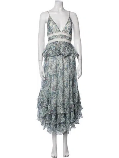 Pre-owned Rococo Sand Floral Print Midi Length Dress In Blue/metallic