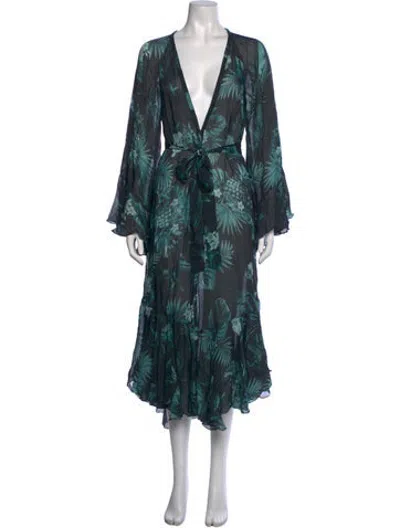 Pre-owned Rococo Sand Floral Print Midi Length Dress In Green