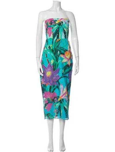 Pre-owned Rococo Sand Floral Print Midi Length Dress In Green