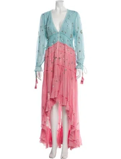 Pre-owned Rococo Sand Floral Print Midi Length Dress In Pink