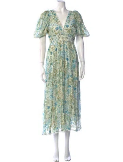 Pre-owned Rococo Sand Floral Print Midi Length Dress W/ Tags In Metallic/neutrals