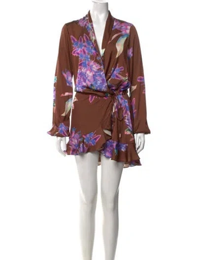 Pre-owned Rococo Sand Floral Print Mini Dress In Brown