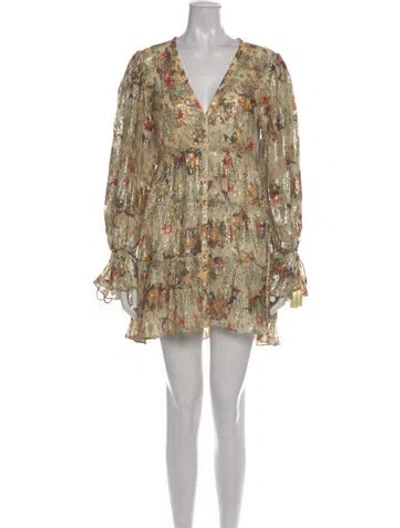 Pre-owned Rococo Sand Floral Print Mini Dress In Gold